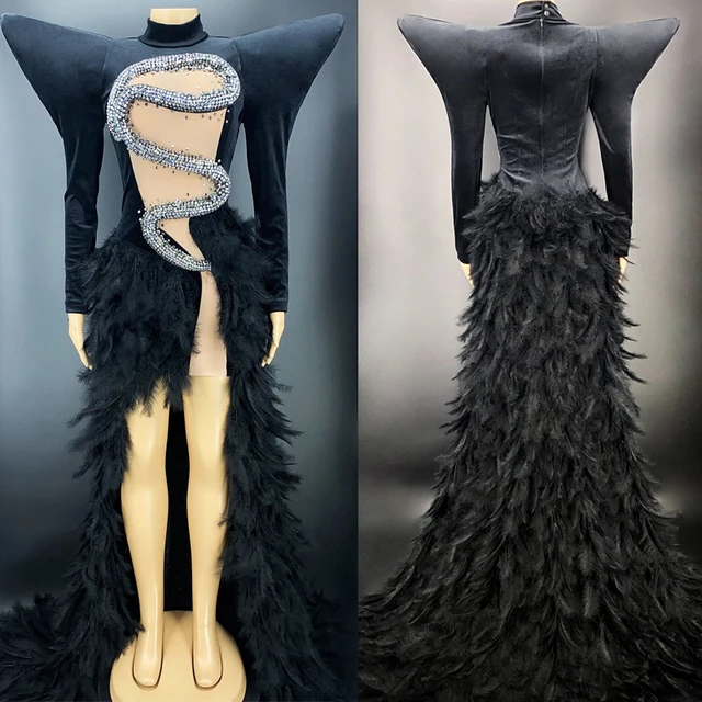 BLACK FEATHER BOA GOWN